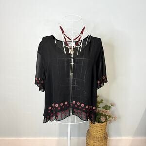 The perfect black & red vintage 90s sheer embroidered pull over top
